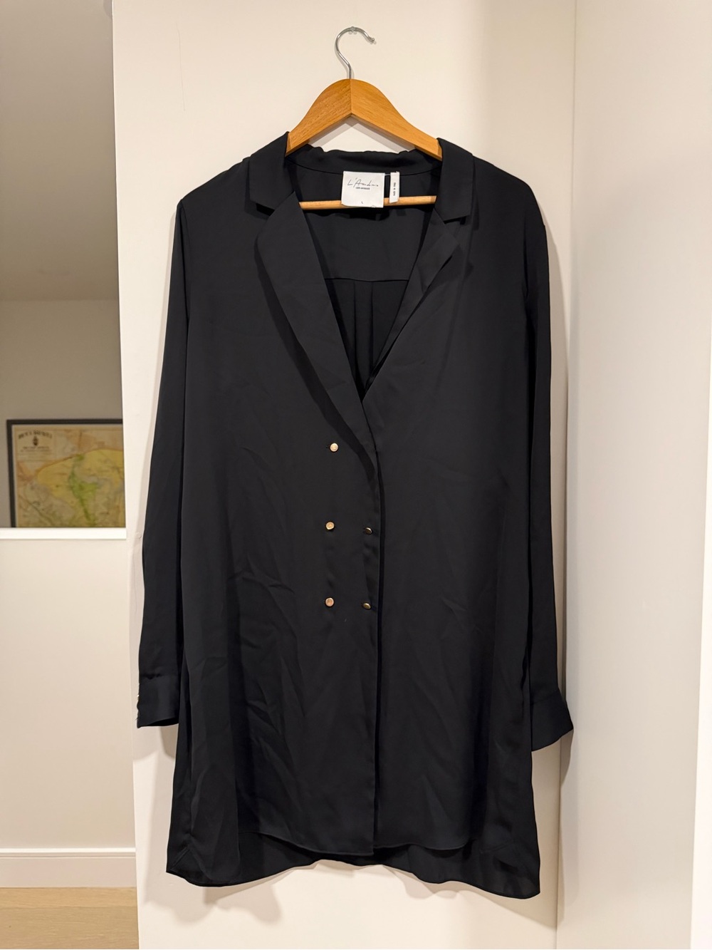 L'ACADEMIE Black Double-Breasted Tunic Blouse with Gold Buttons